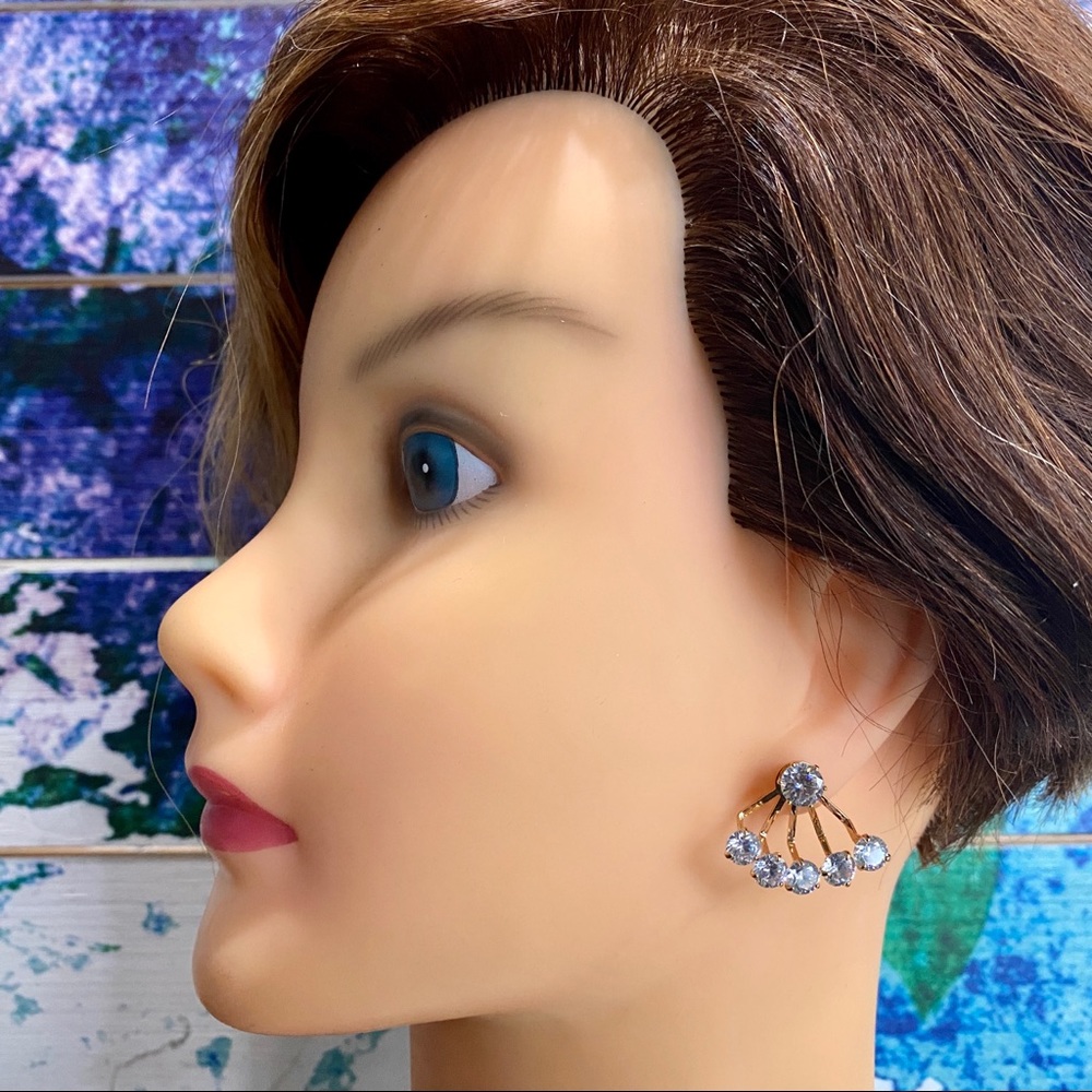 Crystal Earrings Rhinestone Multi-strand Fan - Picture 2 of 8